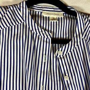Treasure and Bond Puff Sleeve Blue White Striped Cotton Blouse
